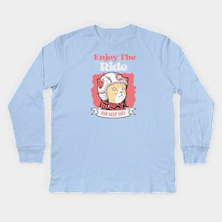 Cute cat enjoy the ride Kids Long Sleeve T-Shirt